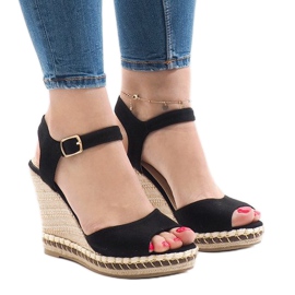 Sandali con zeppa in camoscio nero LM-806