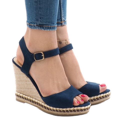 Sandali con zeppa in camoscio blu navy LM-806
