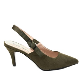 Décolleté verdi su tacco con elastico F013 multicolore verde