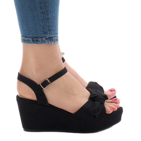 Sandali neri con zeppa con fiocco F055 nero