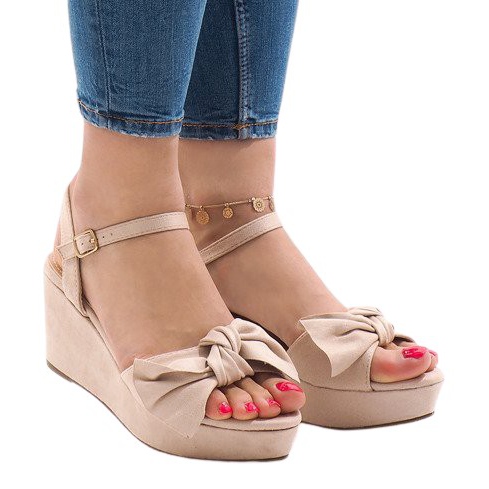 Sandali con zeppa rosa con fiocco F055 rosso