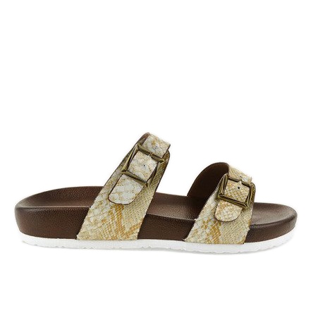 Pantofole bianche e marroni con fibbia GA735 marrone