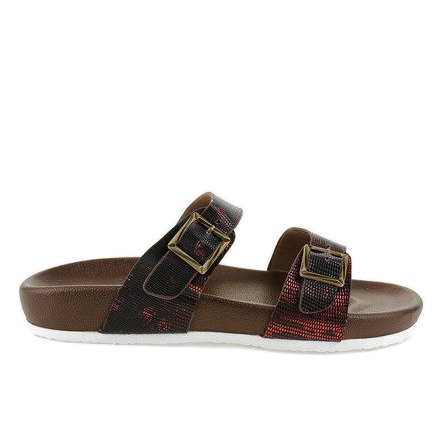 Pantofole rosse e marroni con fibbia GA735 marrone rosso