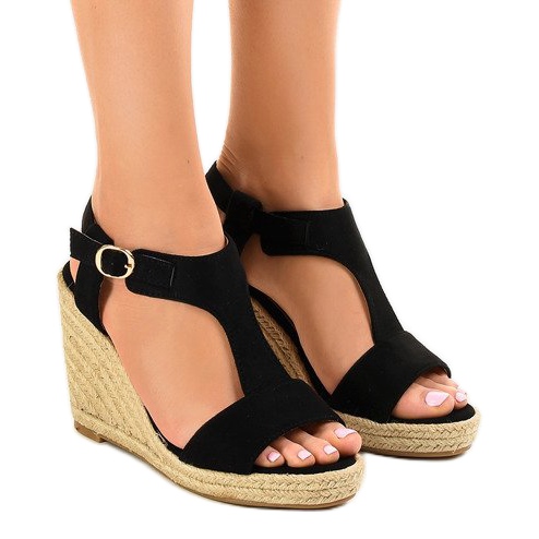 Sandali neri con zeppa espadrillas H-69 nero