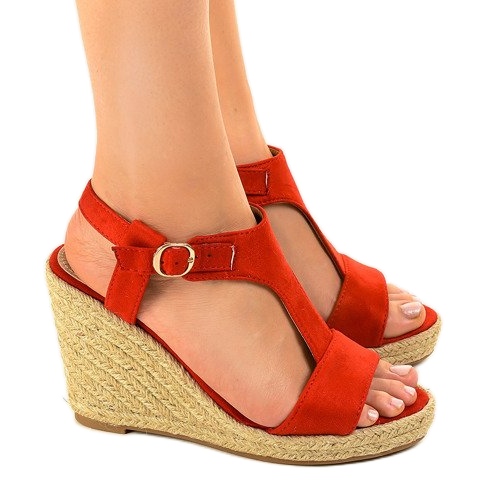 Sandali rossi con zeppa espadrillas H-69 rosso
