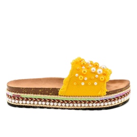 Ciabatte decorate gialle 1035 perle giallo