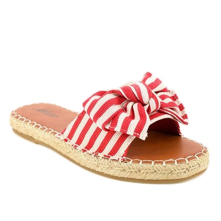 Flip-flop rosse con un fiocco Z-23 a strisce bianca