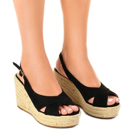 Sandali neri con zeppa espadrillas 68-150 nero