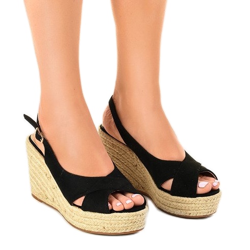 Sandali neri con zeppa espadrillas 68-150 nero