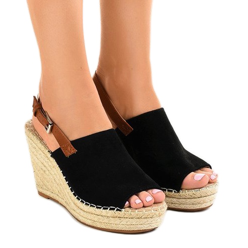 Sandali neri con zeppa espadrillas KA-20 nero