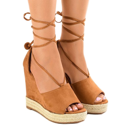 Sandali con zeppa marrone espadrillas F35-18