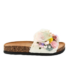 Pantofole bianche con fiori W-15 bianco