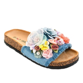 Pantofole blu con fiori W-15 multicolore