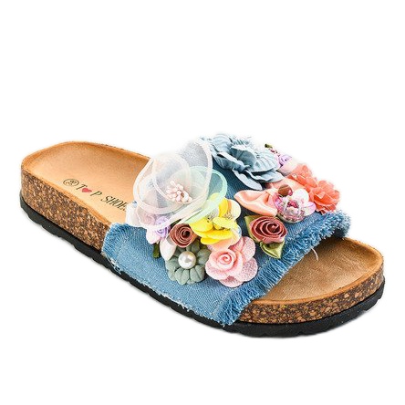 Pantofole blu con fiori W-15 multicolore