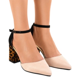 Décolleté in camoscio beige FR276 marrone nero