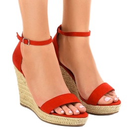 Sandali rossi con zeppa espadrillas BD342 rosso
