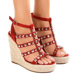 Sandali rossi in paglia con zeppa 9529 rosso