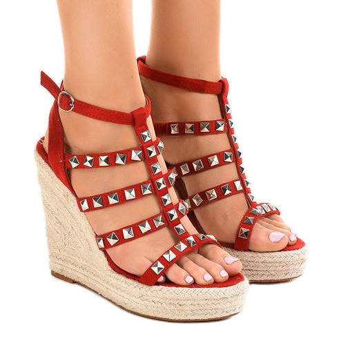 Sandali rossi in paglia con zeppa 9529 rosso