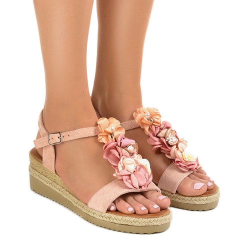 Sandali con zeppa rosa con fiori 218-168