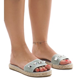 Pantofole jeans verdi con borchie 7087 multicolore verde
