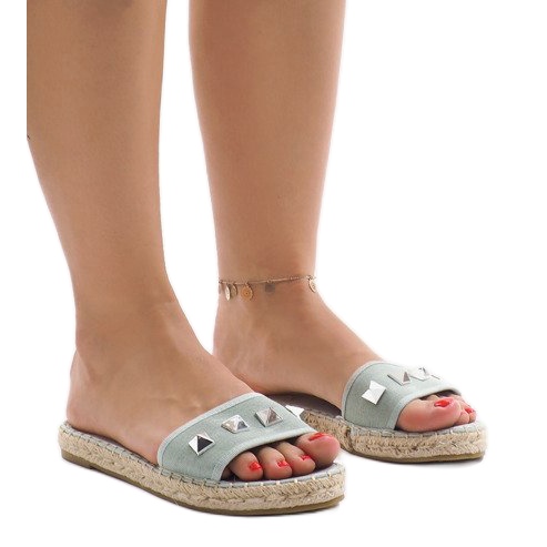 Pantofole jeans verdi con borchie 7087 multicolore verde