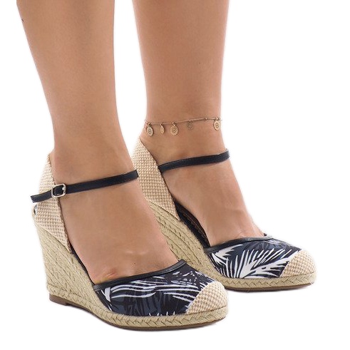 Sandali neri con zeppa espadrillas 1190-138 marrone nero