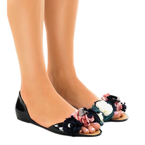 Sandali meliski neri con fiori AE20 nero