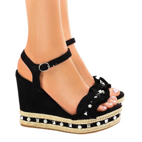 Sandali neri con zeppa perle 2445 nero