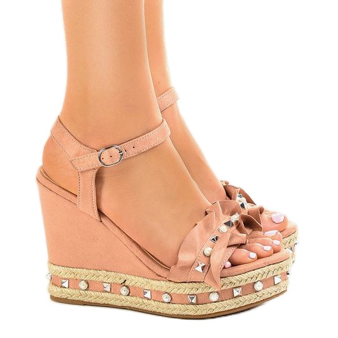 Sandali con zeppa rosa con perle 2445