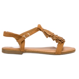 Mannika Sandali cammello con frange marrone