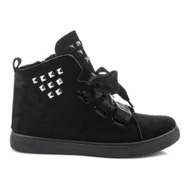 Stivaletti e fiocchi in pelle scamosciata TL0149-1 Nero