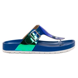 Ideal Shoes Infradito effetto olografico blu