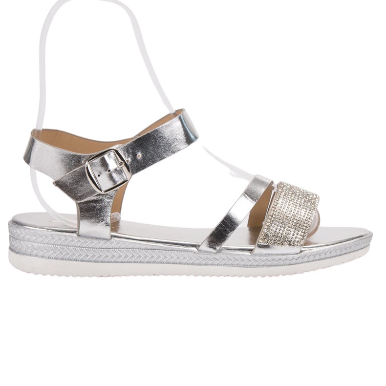 SHELOVET Sandali alla moda con zirconi cubici grigio