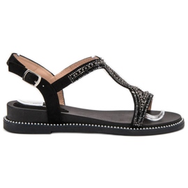 Bello Star Sandali In Camoscio Con Cristalli nero