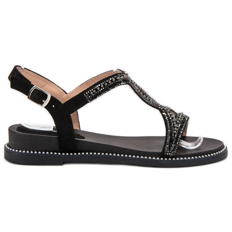 Bello Star Sandali In Camoscio Con Cristalli nero