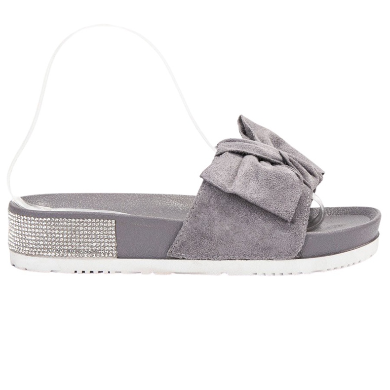 SHELOVET Ciabatte In Pelle Scamosciata Con Cubic Zirconia grigio