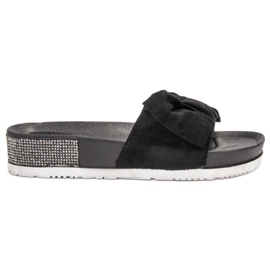 SHELOVET Ciabatte In Pelle Scamosciata Con Cubic Zirconia nero