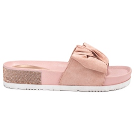 SHELOVET Ciabatte In Pelle Scamosciata Con Cubic Zirconia rosa