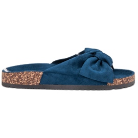 Bona Pantofole Scamosciate Con Fiocco blu
