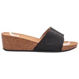 SHELOVET Pantofole con zeppa glitterate nero