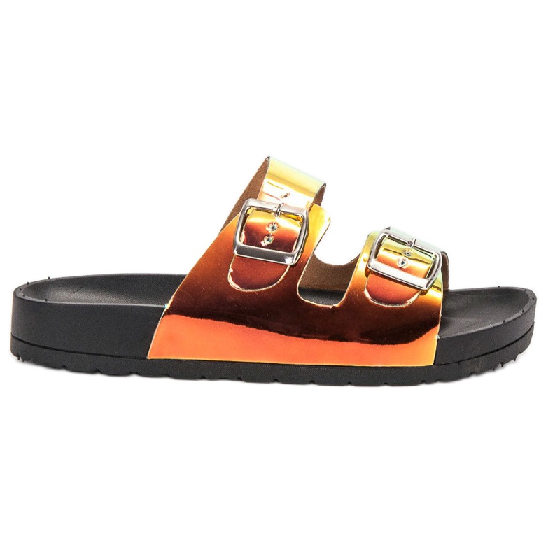 Ideal Shoes Pantofole con fibbia olografica giallo