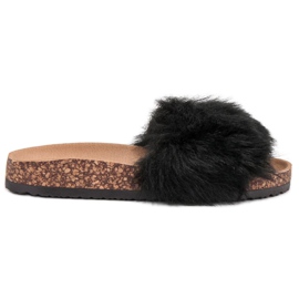 Bona Pantofole Con Pelliccia nero