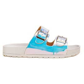 Ideal Shoes Pantofole con fibbia olografica grigio