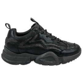 SHELOVET Scarpe da ginnastica glitterate nero