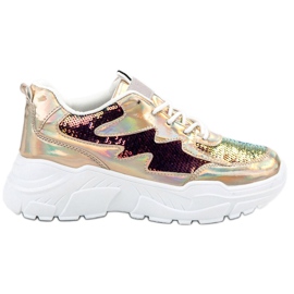 SHELOVET Sneakers Dorate Con Paillettes d'oro