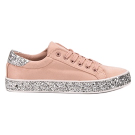 SHELOVET Sneakers Con Suola Glitter rosa grigio
