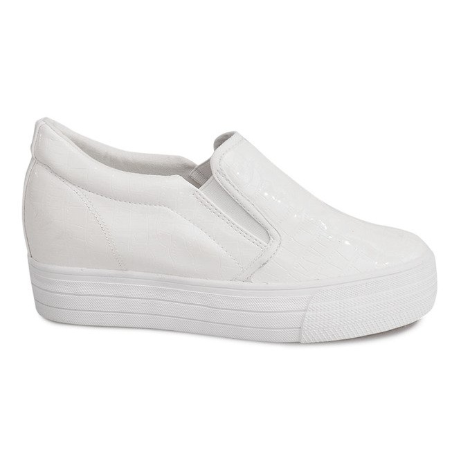 Sneakers laccate con zeppa KB-125 bianche bianca