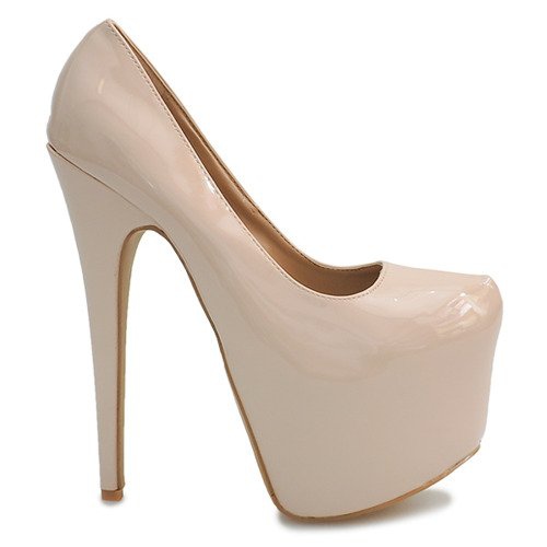 Tacchi alti laccati sulla piattaforma D905 Beige