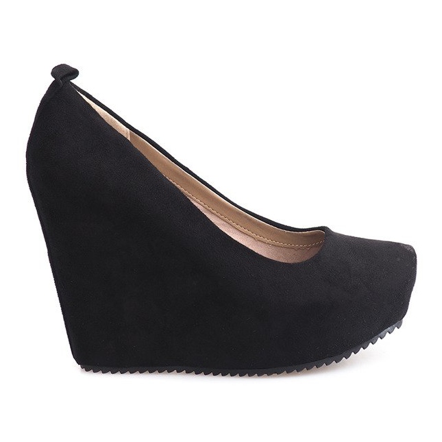 Décolleté in pelle scamosciata con zeppa 066 nere nero