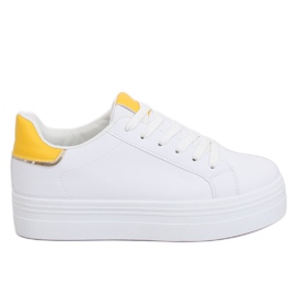 Sneakers suola alta bianca e gialla B0-31 WHITE / YELLOW bianco